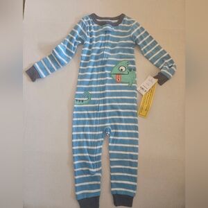 Carter's Blue and White Striped Footie with Lizard Design 2t